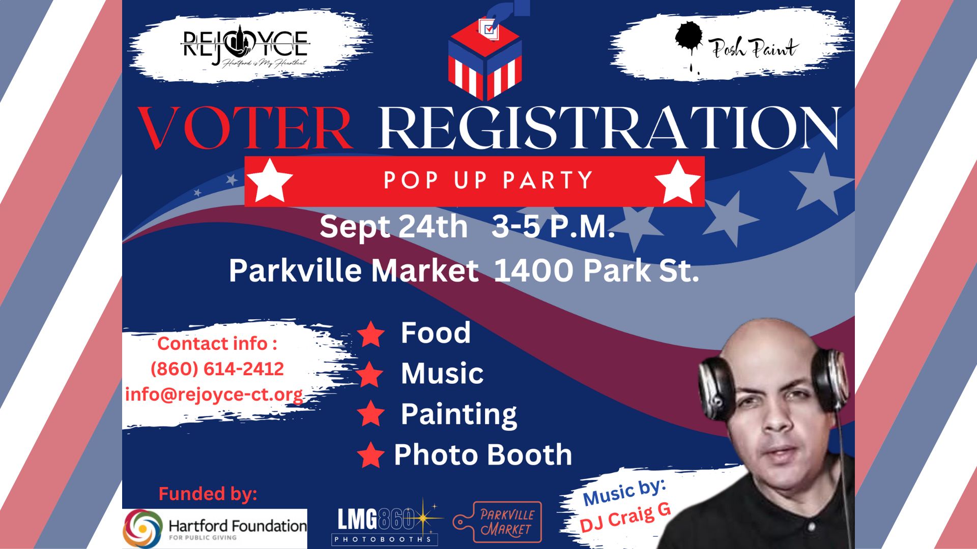 promo graphic for voter registration pop-up party on sunday, september 24 from 3-5 PM